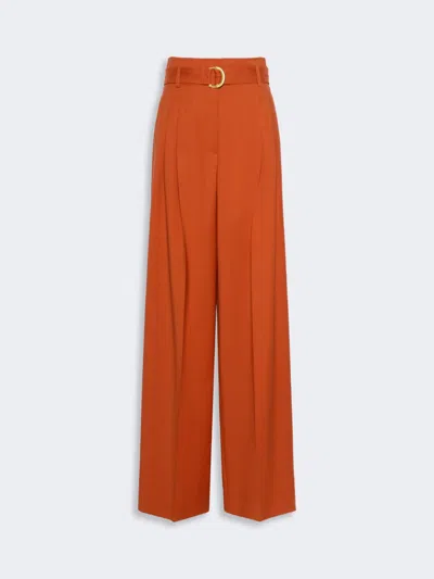 Max Mara Pantalon Taille Haute En Toile De Laine In Orange