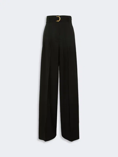 Max Mara Pantalon Taille Haute En Toile De Laine In Black