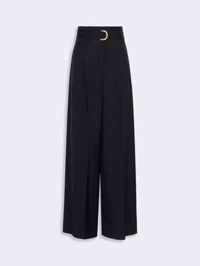 Max Mara Pantalon Taille Haute En Toile De Laine In Blue