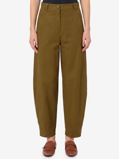 Max Mara Pantalone Adorni In Tela Di Cotone Stretch In Green