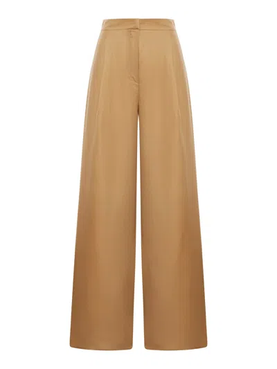 Max Mara Pantalone Ampio In Seta E Lino In Brown