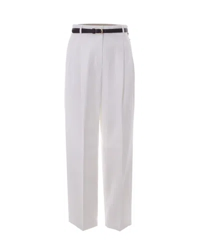 Max Mara Belted Pleated Trousers In White