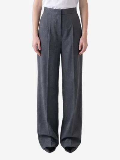 Max Mara Wool Flannel Palazzo Pants In Gray