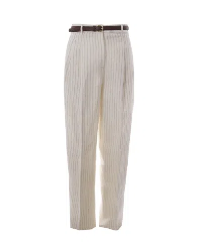Max Mara Pantalone Lino Gessato In White