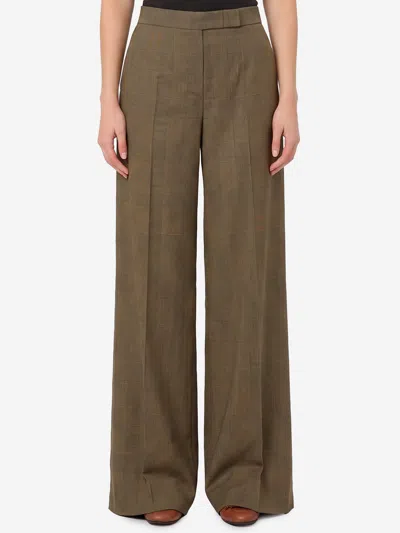 Max Mara Pantalone Netto In Lana Principe Di Galles In Brown