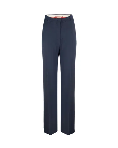 Max Mara Pantalone Quasar Blu Dritto In Satin Di Lana In 004