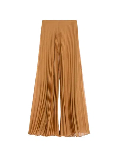 Max Mara Pantaloni Ampi Mxegrembo Plissettati Color Ocra  Pianoforte In Brown