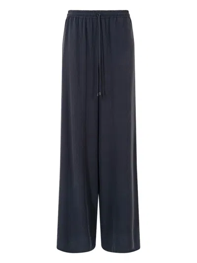 Max Mara Silk Wide-leg Trousers With Drawstring In Blue
