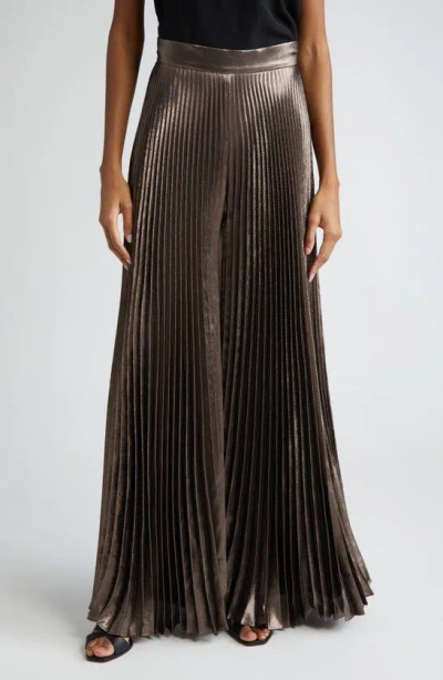 Max Mara Panteon Pleated Metallic Wide-leg Pants In Brown