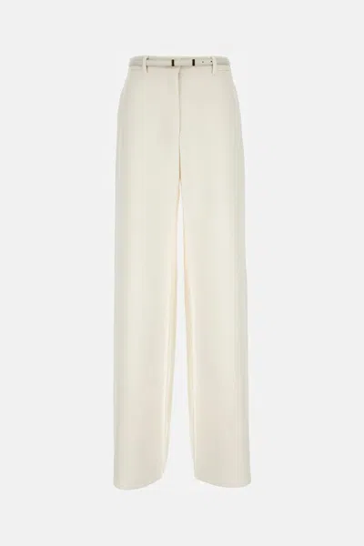 Max Mara Wide Leg Trousers With Leather Belt In White