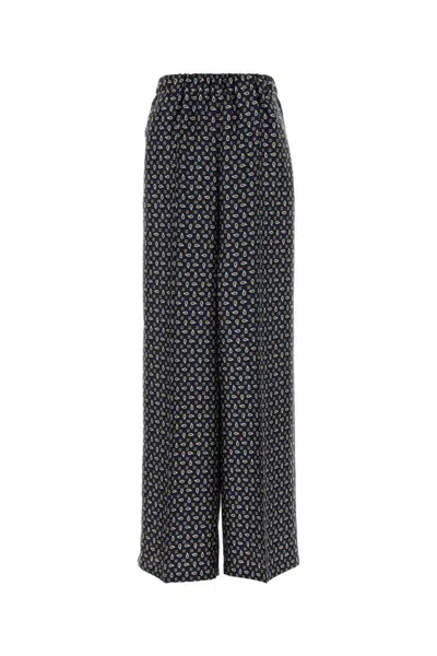 Max Mara Silk Vischio Trousers All Over Print Wide In Black