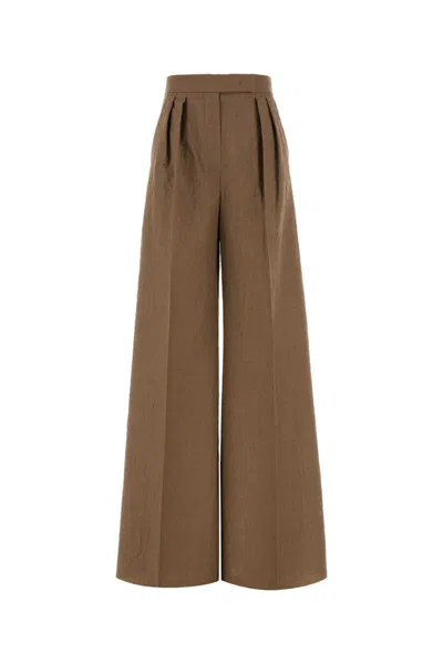Max Mara High Waist Wide Leg Pleated Trousers In Brown
