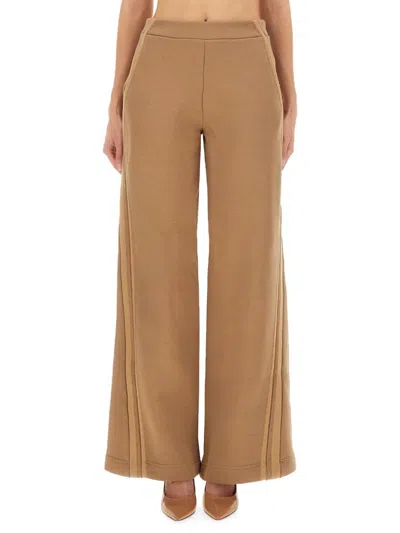 Max Mara Wide-leg Trousers Elastic Waistband Side Pockets In Gold