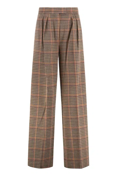 Max Mara Pants In Prince Of Wales Jersey In Brown