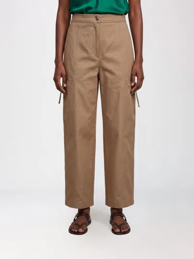 Max Mara Pants Woman Color Beige In Animal Print