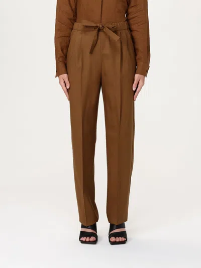 Max Mara Pants Woman Leather In Brown