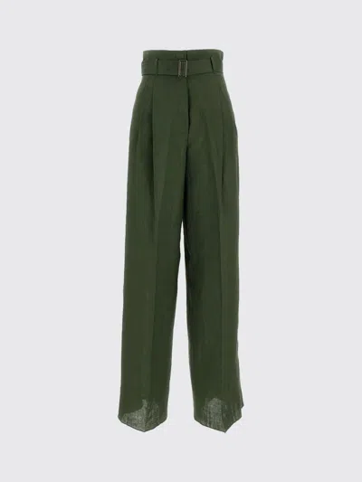 Max Mara Studio High-waisted Belted Linen Pants In Green