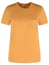 Max Mara Cotton T-shirt With Chest Pocket Detail In Orange