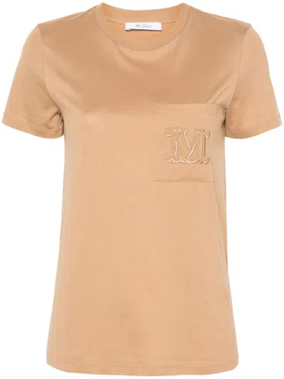 Max Mara Papaia Logo-embroidered T-shirt In Brown