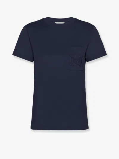 Max Mara Papaia Cotton T-shirt With Monogram In Blue