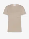 Max Mara Cotton T-shirt With Monogram And Patch Pocket In Neutral