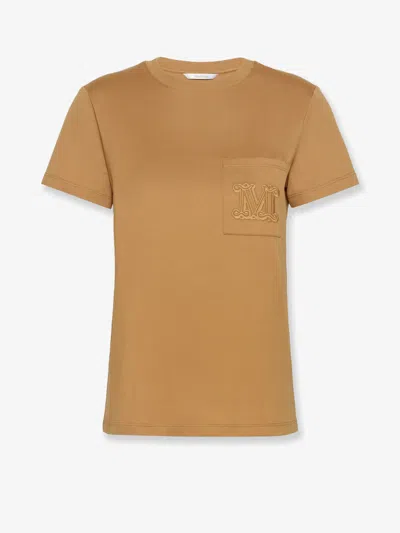 Max Mara Papaia Cotton T-shirt With Monogramma In Neutral