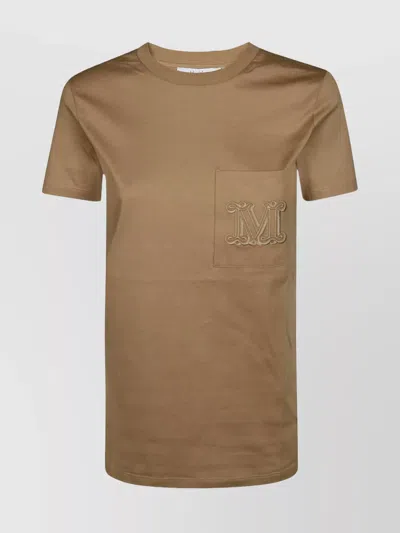 Max Mara Papaia Crew Neck T-shirt With Chest Pocket In Brown