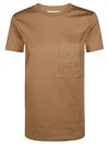 Max Mara Papaia Crew Neck T-shirt With Chest Pocket In Brown