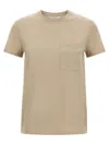 Max Mara Cotton T-shirt With Monogram And Patch Pocket In Neutral