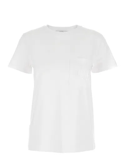 Max Mara 'papaia' White Crewneck T-shirt With Tonal Logo Embroidery On The Front In Cotton Woman