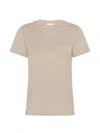Max Mara Cotton T-shirt With Monogram And Patch Pocket In Beige