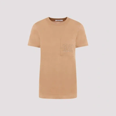 Max Mara Monogram-embroidered Cotton T-shirt In Beige