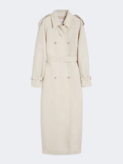 Max Mara Pardessus À Double Boutonnage En Sergé De Pur Lin In Neutral