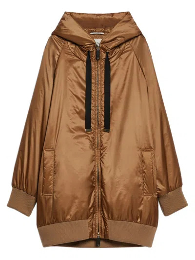 Max Mara Parka Con Cappuccio In Tela Antigoccia In Brown