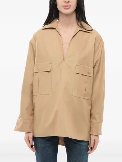 Max Mara Oversize Shirt With Pockets In Brown Cotton