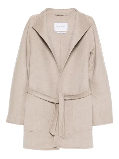 Max Mara Patch-pocket Belted Coat In Neutral