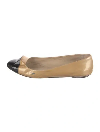 Pre-owned Max Mara Patent Leather Colorblock Pattern Ballet Flats In Neutral