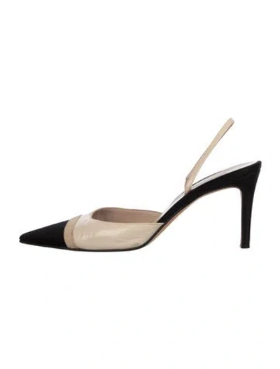 Pre-owned Max Mara Patent Leather Colorblock Pattern Slingback Pumps In Black