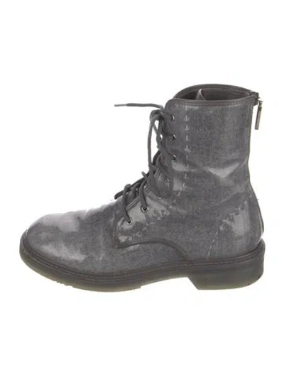 Pre-owned Max Mara Patent Leather Combat Boots In Gray