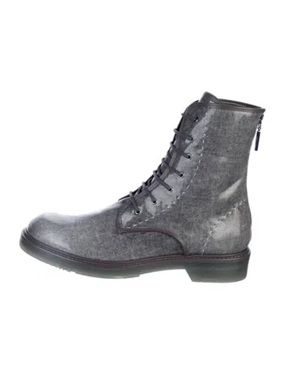 Pre-owned Max Mara Patent Leather Combat Boots In Gray
