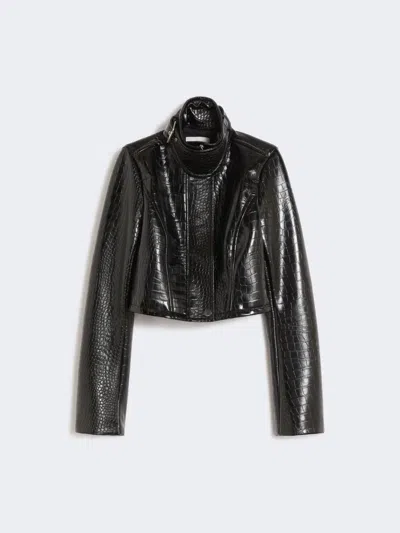 Max Mara Patent Leather Cropped Jacket With Alligator Print In Black