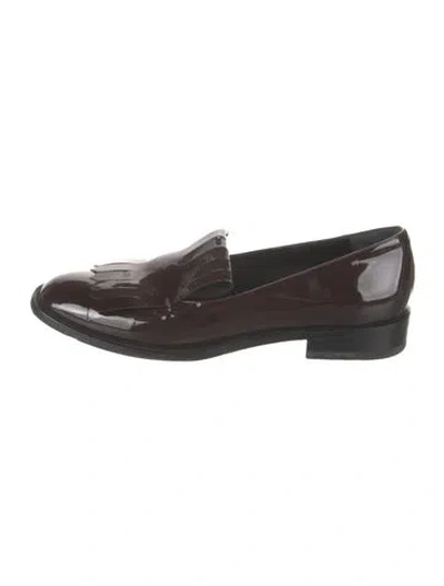 Pre-owned Max Mara Patent Leather Fringe Trim Accent Loafers In Burgundy