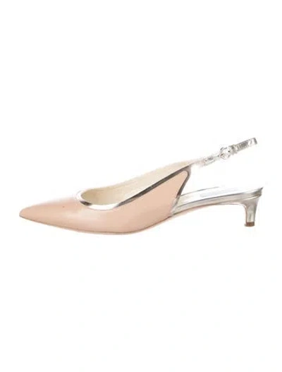 Pre-owned Max Mara Patent Leather Slingback Pumps In Neutral