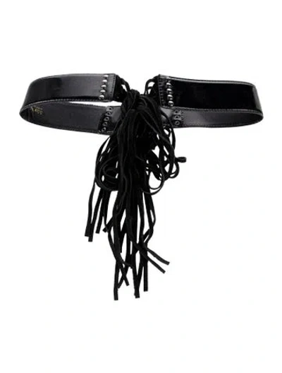 Pre-owned Max Mara Patent Leather Studded Accents Waist Belt In Black
