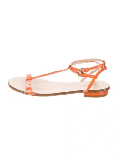 Pre-owned Max Mara Patent Leather T-strap Sandals In Orange