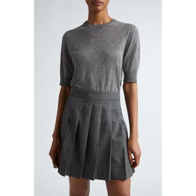 Max Mara Patrik Diamond Pointelle Short Sleeve Sweater In Medium Grey