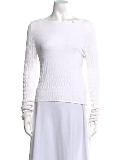 Pre-owned Max Mara Patterned Bateau Neckline Sweater In White