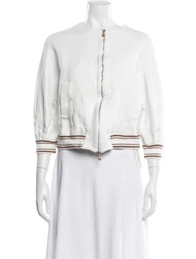 Pre-owned Max Mara Patterned Bomber Jacket In White