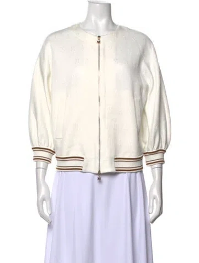 Pre-owned Max Mara Patterned Crew Neck Sweater In White