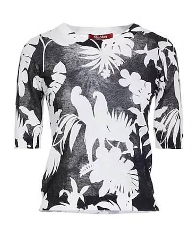 Max Mara Patterned Knit Short Sleeve Top In Black